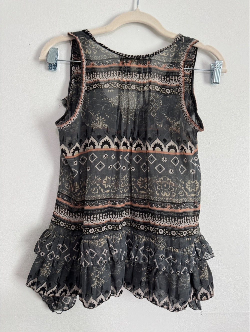 Solitaire Beaded Boho Festival Tank Top Fairy Grunge Ruffle Hem Size M - Picture 3 of 9